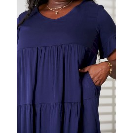 V-Neck Flounce Sleeve Tiered Dress