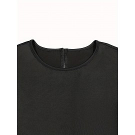 Plus Size Solid Crew Neck Midi Dress - Comfortable & Flattering Short Sleeve Style - Fashionable Casual Wear for Women