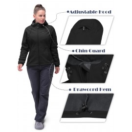 Softshell Jacket for Women, Casual Plush Lined Warm Hooded Windproof Coat with Adjustable Hood and Drawcord Hem for Winter Fall Outdoor Hiking