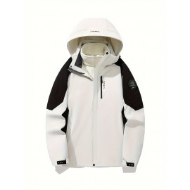 Women's Plus Size Outdoor Sports 3-in-1 Jacket - Hooded Color Block Waterproof Coat For Fall & Winter