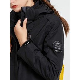 Women's Plus Size Outdoor Sports 3-in-1 Jacket - Hooded Color Block Waterproof Coat For Fall & Winter