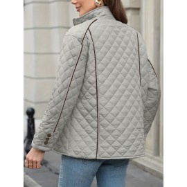 Women's Oversized Polyester Coat, Casual Hug Fit, Small Stand Collar, Long Sleeve, Zipper Closure, Autumn And Winter Warm Coat