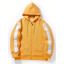 Chic Plus Size Women's Hooded Jacket - Color Block, Zip-Up Outdoor Coat With Drawstring & Pockets For Fall/Winter