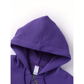 Chic Plus Size Women's Hooded Jacket - Color Block, Zip-Up Outdoor Coat With Drawstring & Pockets For Fall/Winter