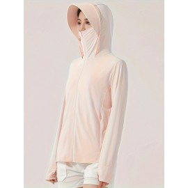 Women's Plus Size Solid Lightweight Hooded Sports Jacket, Spring/Summer, Pockets