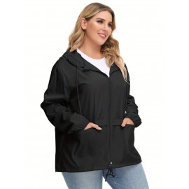 Plus Size Raincoat Women Water Resistant Rain Jacket Packable Outdoor Hooded Windbreaker
