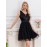 Sequin Plunging Cinched Waist Dress, Elegant Sleeveless Layered Mesh Hem Tank Dress For Party & Banquet, Women's Clothing