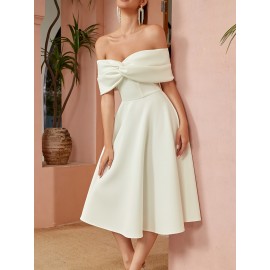 Trendy Twist Solid Color Pleated Bridesmaid Dress - Elegant Off Shoulder Backless Design for Spring & Summer, Women's Formal Wear with Flowy Silhouette and Chic Style