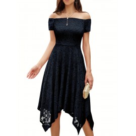 Women's Lace Cocktail Dress Hi-Lo Off Shoulder Bridesmaid Swing Formal Party Dress