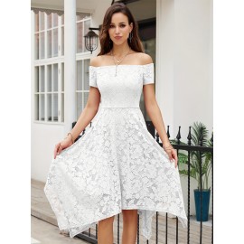 Women's Lace Cocktail Dress Hi-Lo Off Shoulder Bridesmaid Swing Formal Party Dress