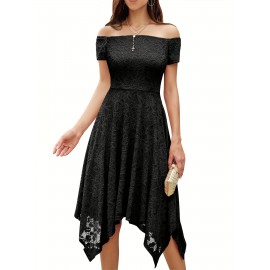 Women's Lace Cocktail Dress Hi-Lo Off Shoulder Bridesmaid Swing Formal Party Dress