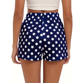 Lace Up Polka Dot Print Shorts, Casual Loose Shorts For Spring & Summer, Women's Clothing