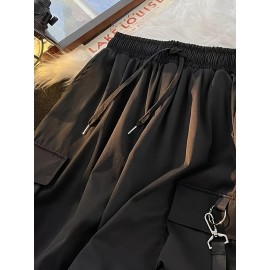 Women's Cargo Drawstring Shorts - Flap Pockets, Elastic Waist, Casual Style, Perfect for Spring & Summer, Comfortable and Versatile Clothing