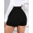 Solid Color High Waist Knitting Shorts, Casual Button Front Skinny Shorts For Every Day, Women's Clothing