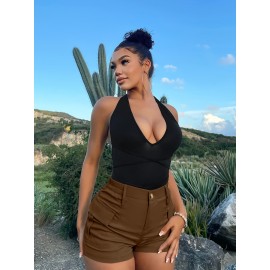 Womens High Waist Cargo Shorts with Flap Pockets - Stylish Vacation Wear for Spring & Summer - Trendy Comfortable Fashion