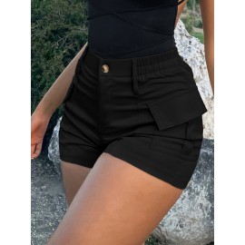 Womens High Waist Cargo Shorts with Flap Pockets - Stylish Vacation Wear for Spring & Summer - Trendy Comfortable Fashion